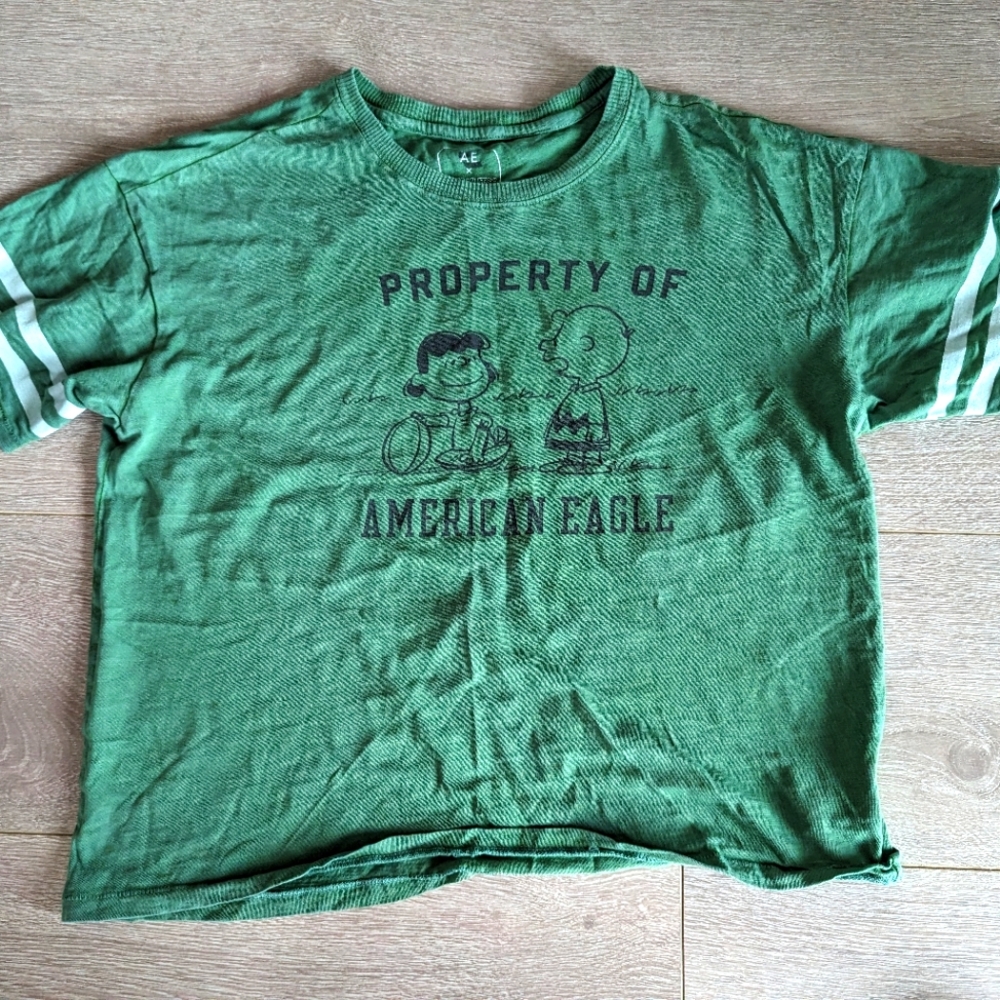 AMERICAN EAGLE Green Charlie Brown Crop Tee